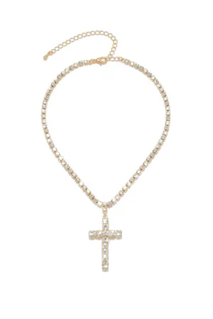 All Faith Embellished Cross Necklace - Gold